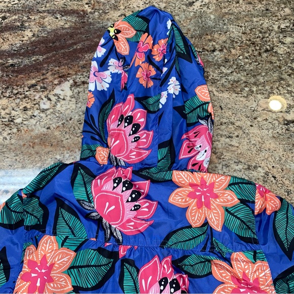 Gymboree Size Large (10-12) Blue Zip-Up Windbreaker with Pink, Peach Flowers - Picture 5 of 14